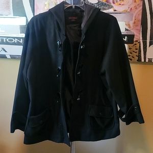 Black Wool hooded dress coat